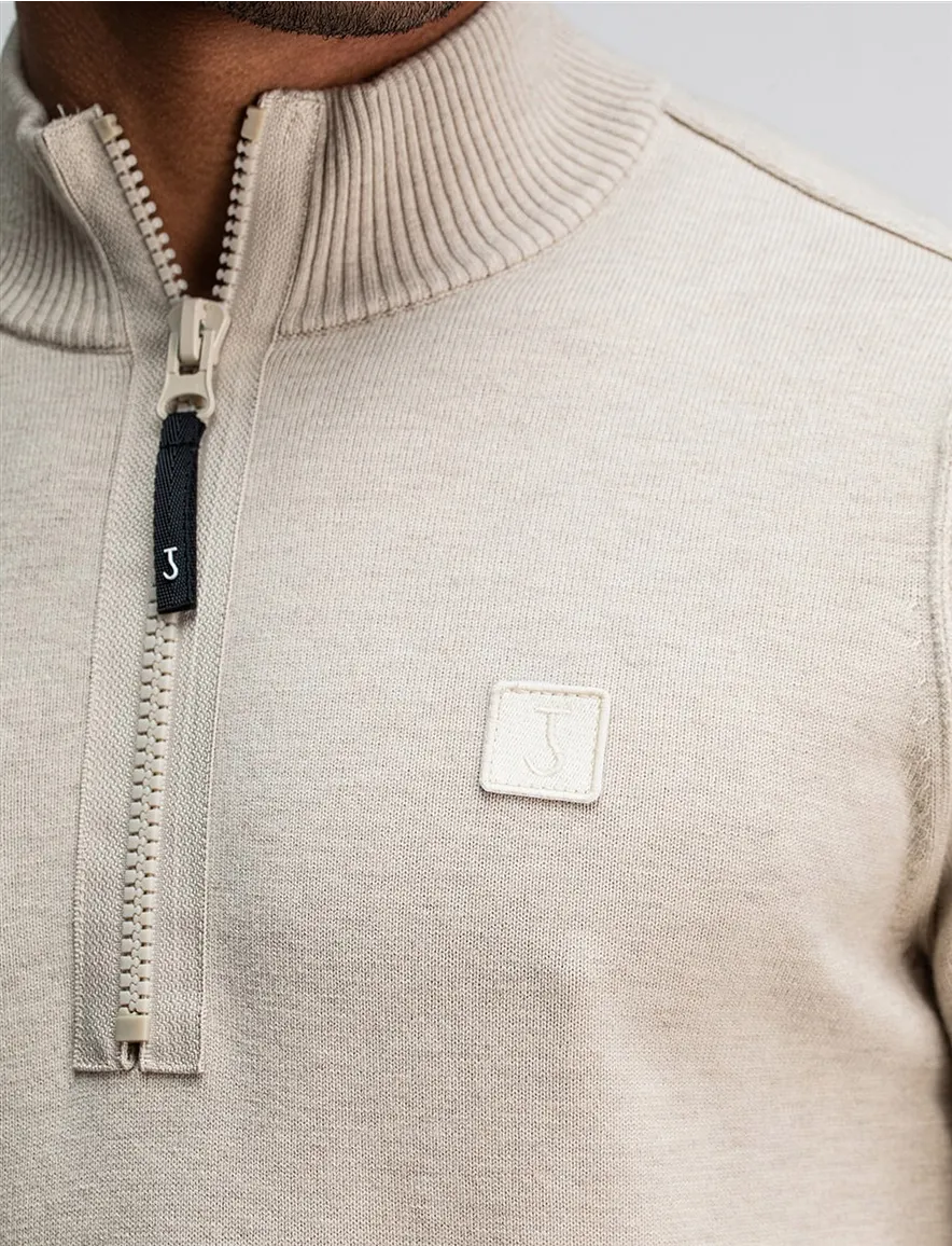 Butcher of blue trui half-zip beige effen