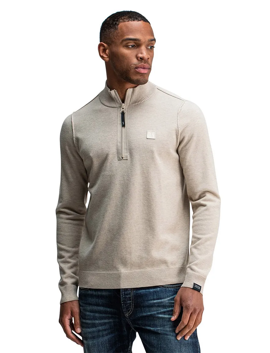Butcher of blue trui half-zip beige effen