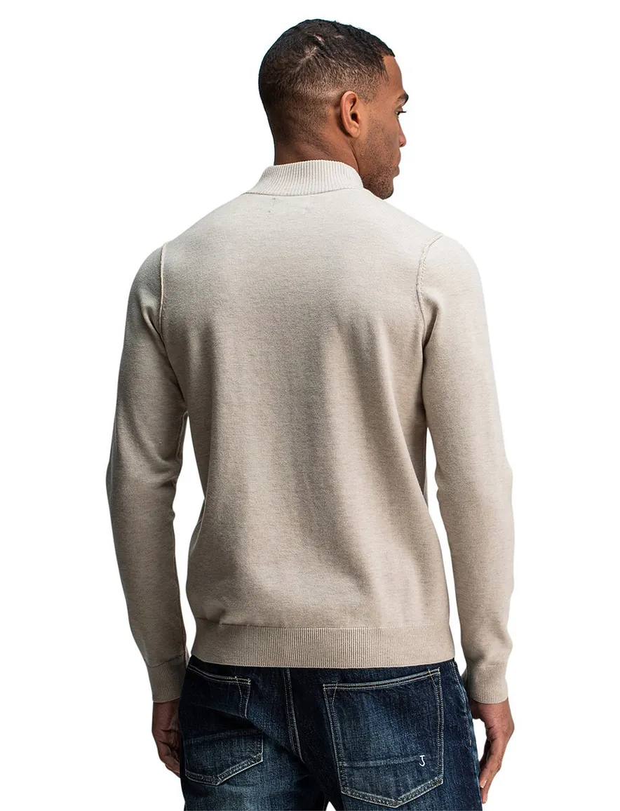 Butcher of blue trui half-zip beige effen