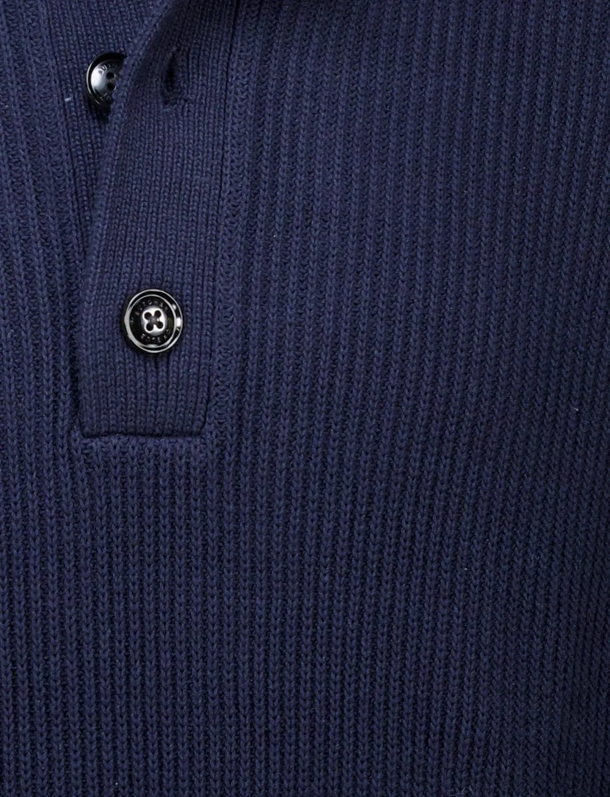 Butcher of Blue Galway trui donkerblauw knopen