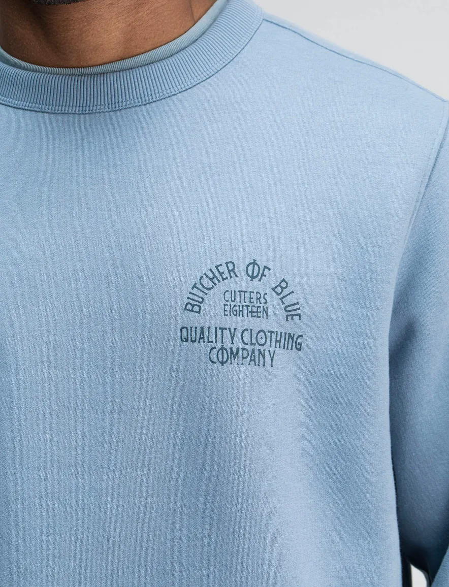 Butcher of Blue sweater lichtblauw effen katoen