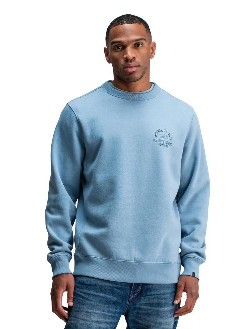 Butcher of Blue sweater effen lichtblauw katoen