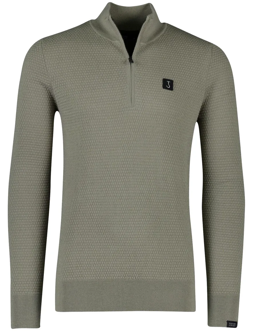 Butcher of blue effen groen normale fit half zip wol