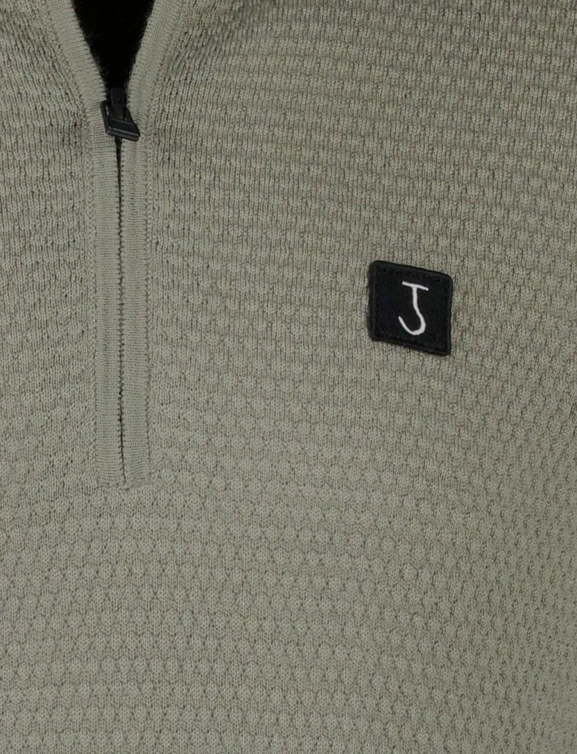 Butcher of blue effen groen half zip wol normale fit