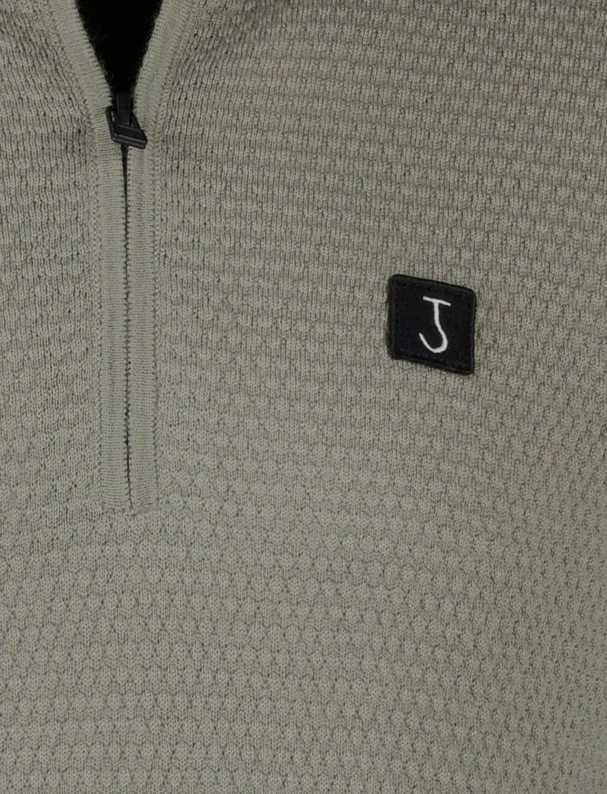 Butcher of blue effen groen normale fit half zip wol