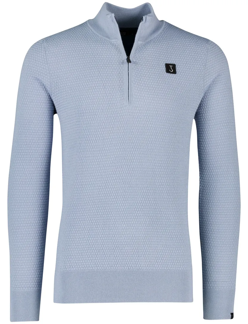 Butcher of blue half zip trui effen blauw normale fit