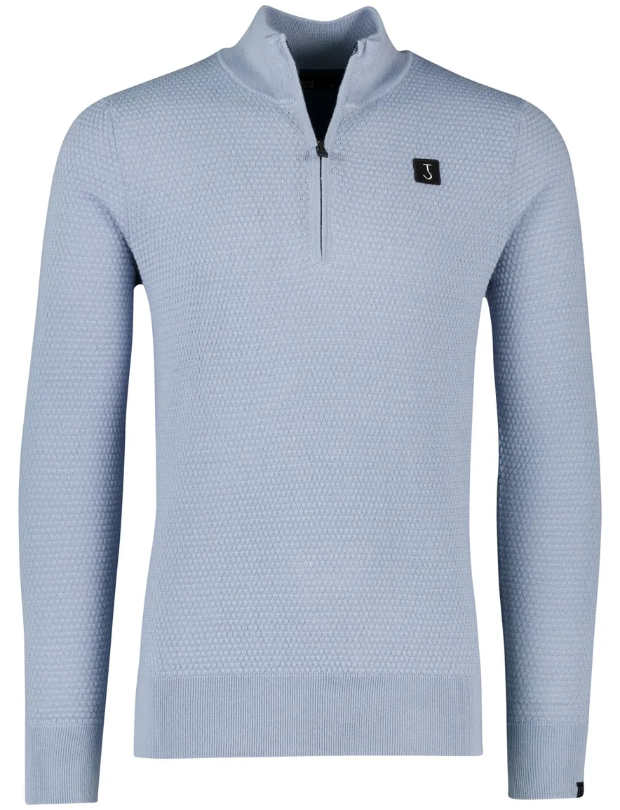 Butcher of blue normale fit trui effen blauw half zip