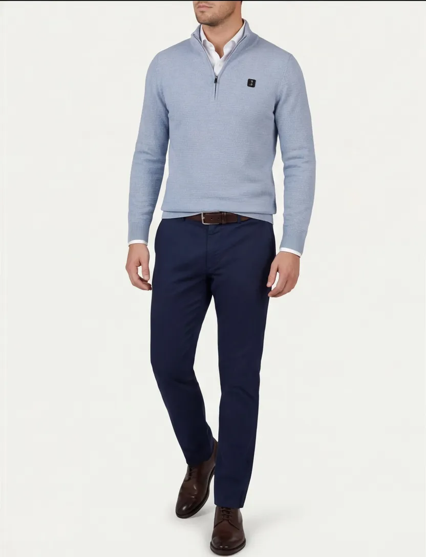Butcher of blue half zip trui effen blauw normale fit
