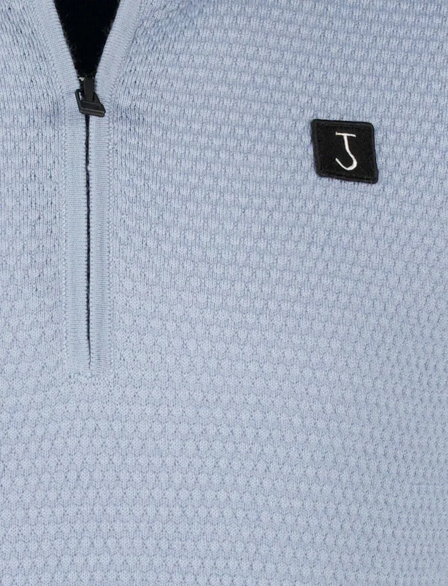 Butcher of blue normale fit trui effen blauw half zip