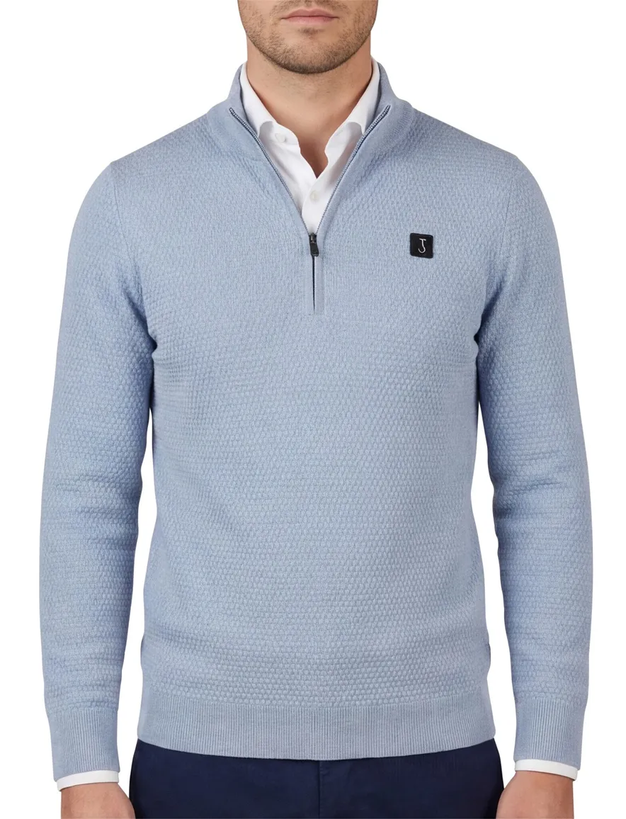 Butcher of Blue trui blauw half zip wol