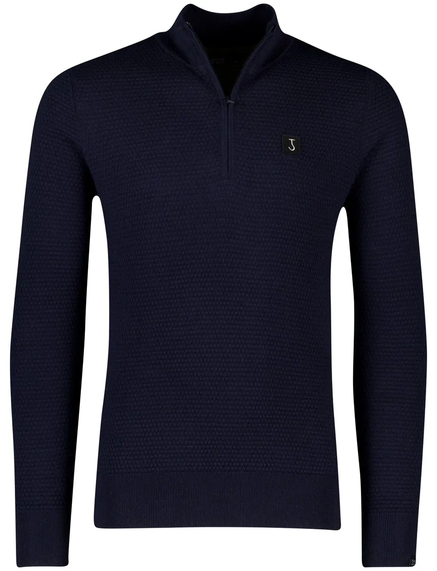 Butcher of blue effen donkerblauw half zip normale fit
