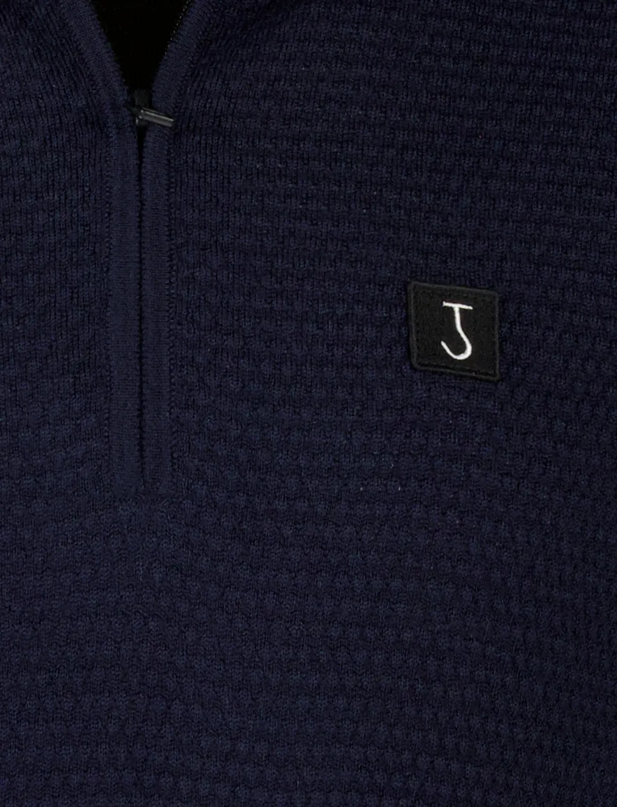 Butcher of blue effen donkerblauw half zip normale fit