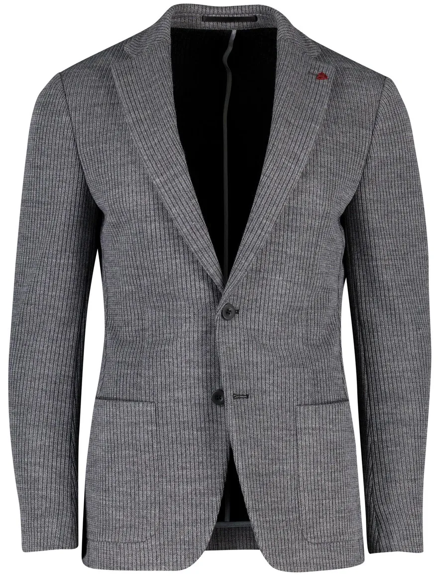 Roy Robson colbert effen grijs gebreid slim fit