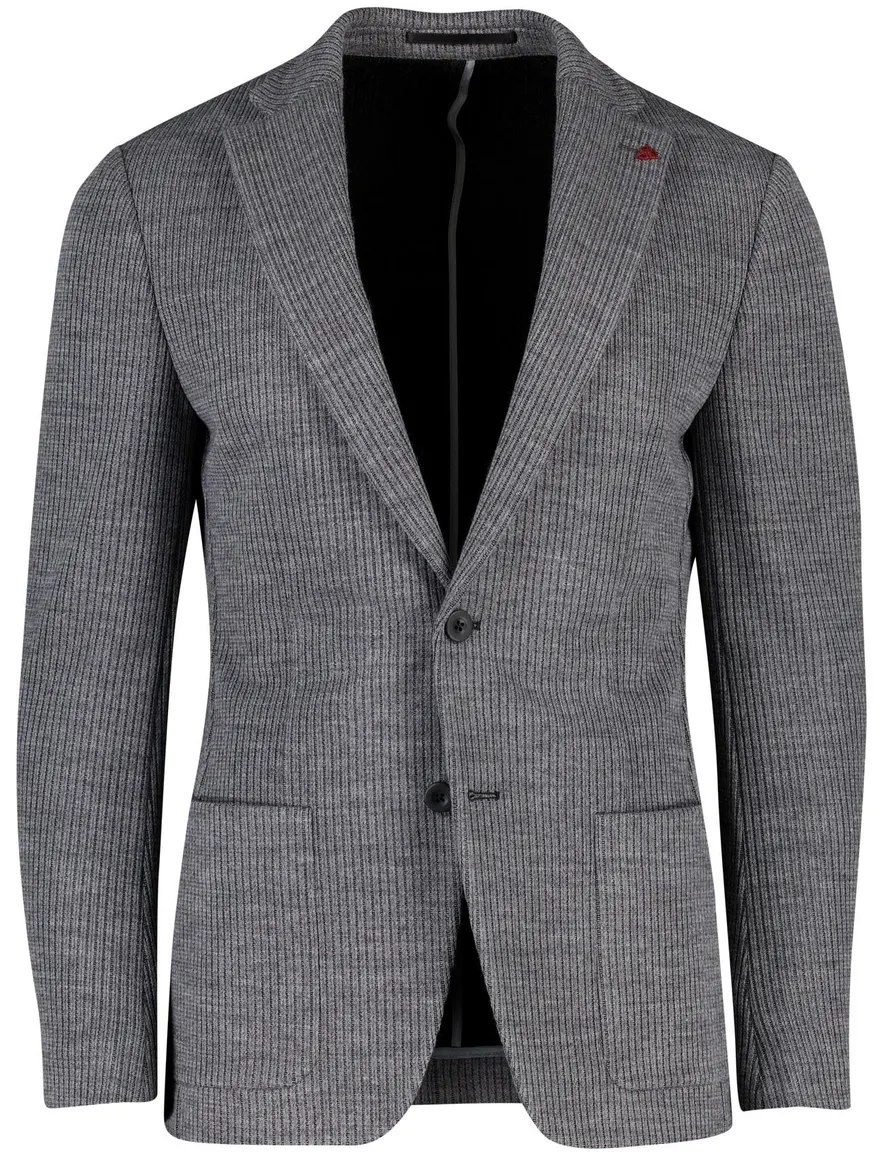 Roy Robson colbert effen grijs gebreid slim fit