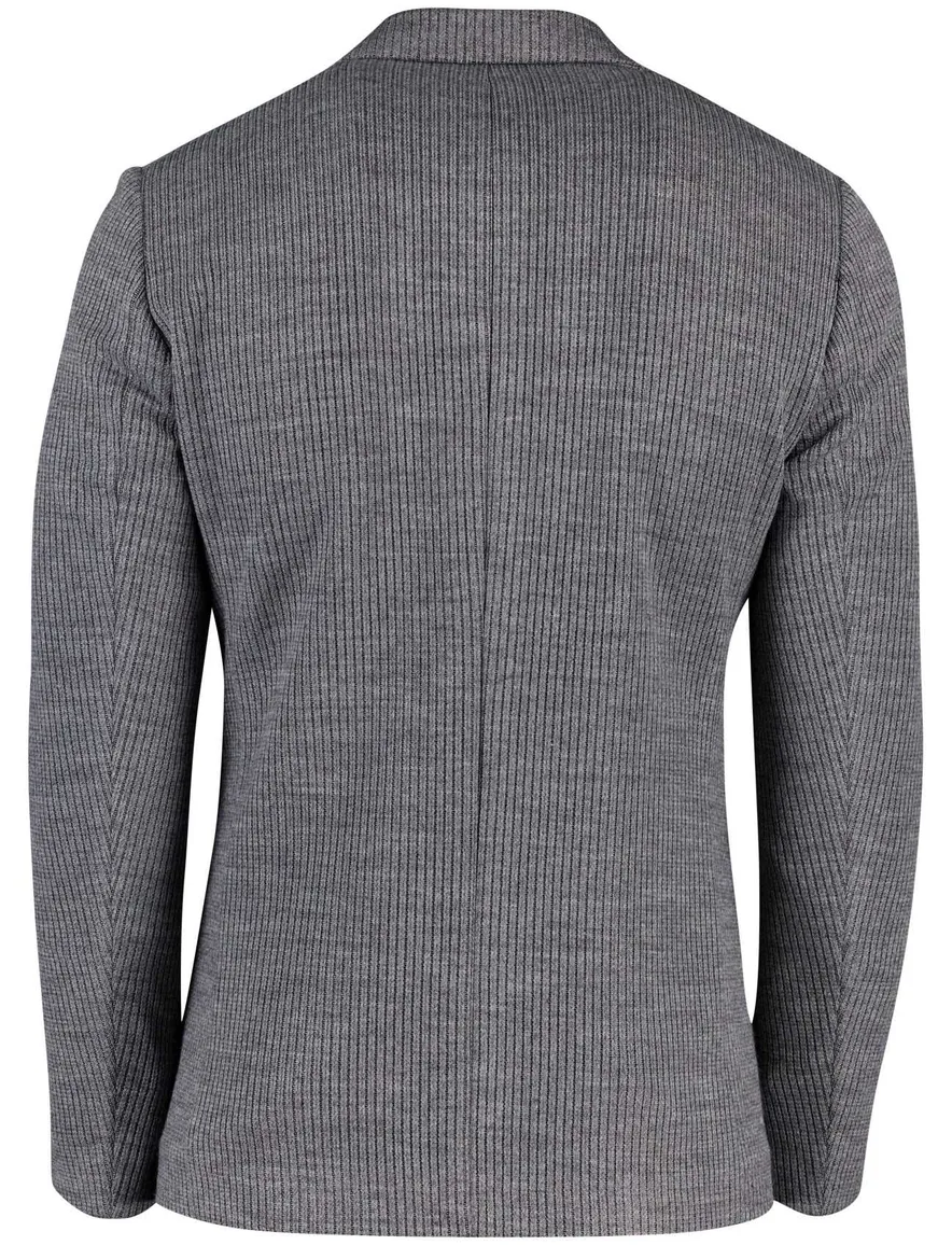 Roy Robson colbert effen grijs gebreid slim fit