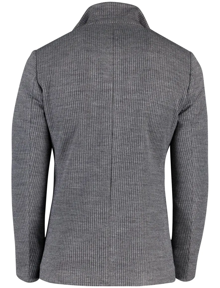 Roy Robson colbert effen grijs gebreid slim fit