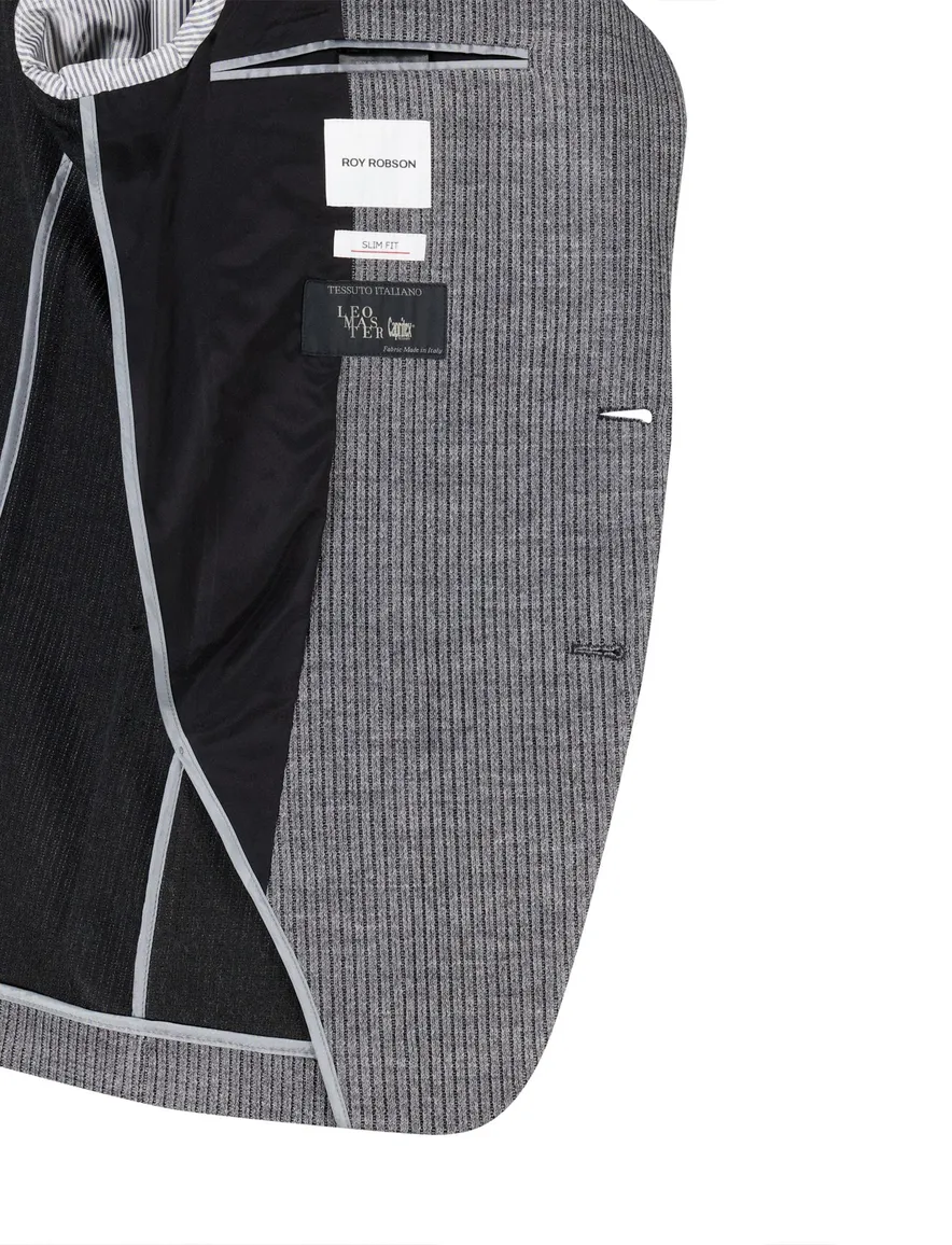 Roy Robson colbert effen grijs gebreid slim fit