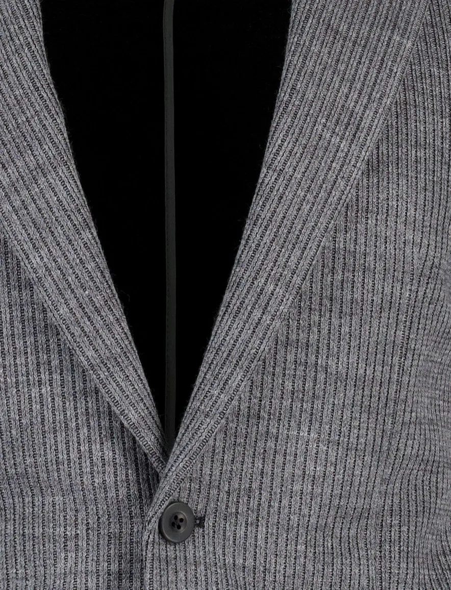 Roy Robson colbert effen grijs gebreid slim fit