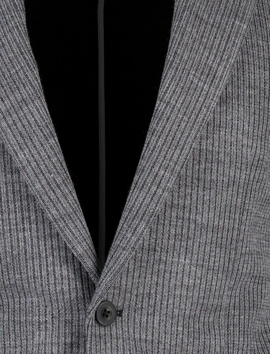 Roy Robson colbert effen grijs gebreid slim fit