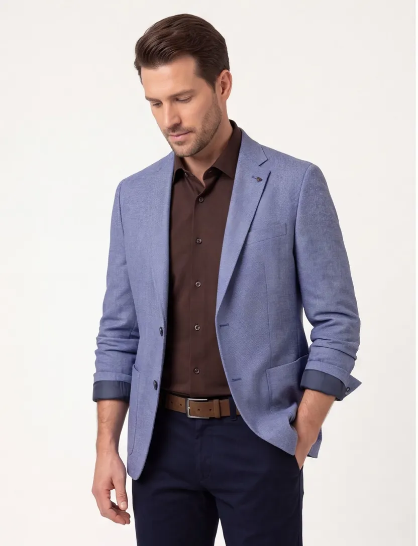 Roy Robson colbert blauw scheerwol