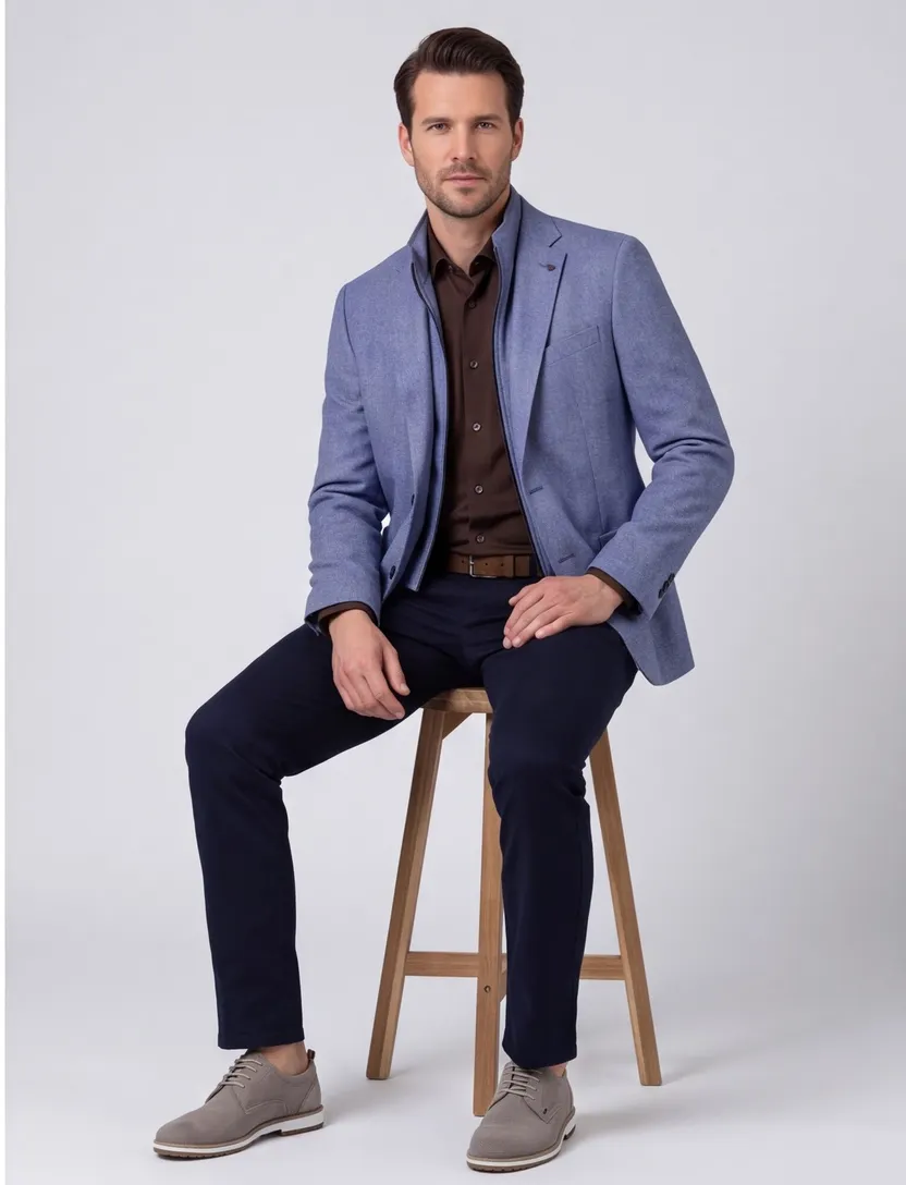 Roy Robson colbert blauw scheerwol
