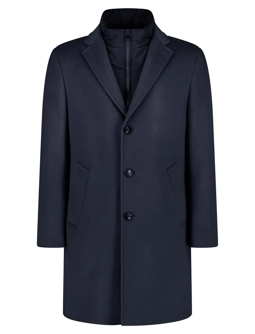 Lange manteljas donkerblauw Roy Robson scheerwol