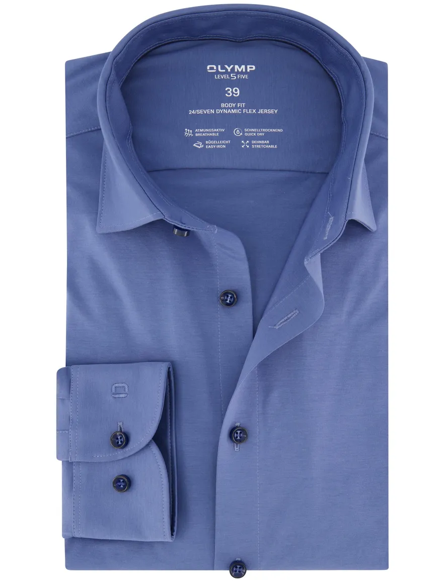Olymp overhemd level five body fit blauw jersey