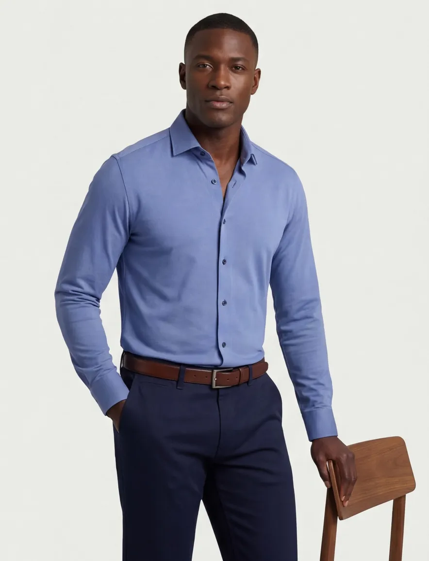 Olymp overhemd level five body fit blauw jersey