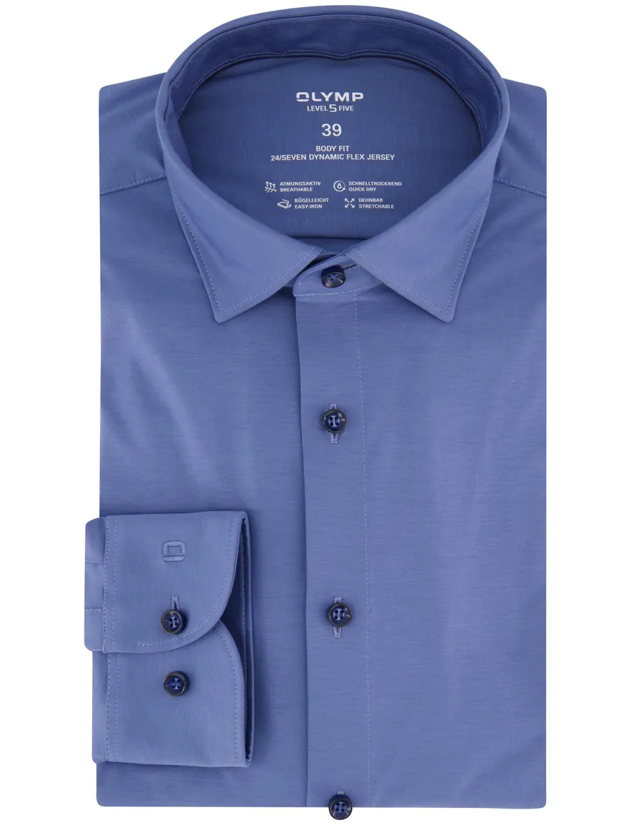 Olymp overhemd level five body fit blauw jersey