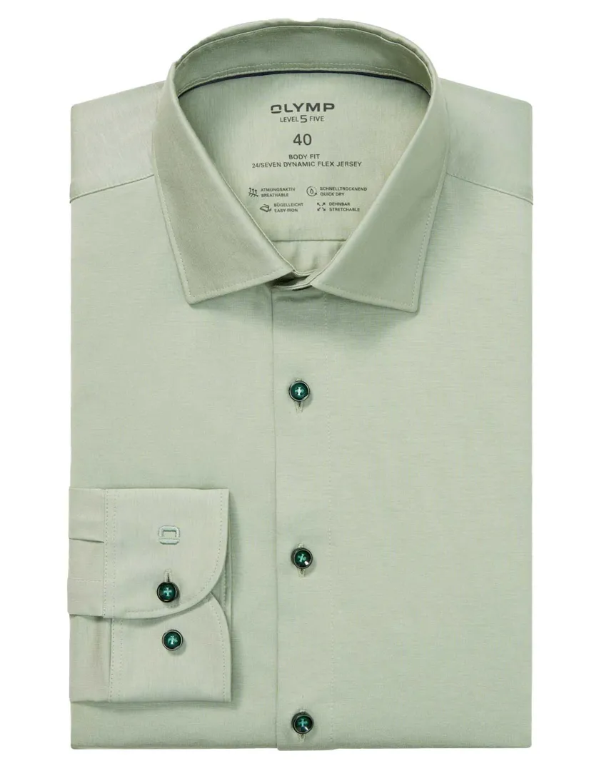 overhemd Olymp Level Five 24/7 slim fit groen effen katoen
