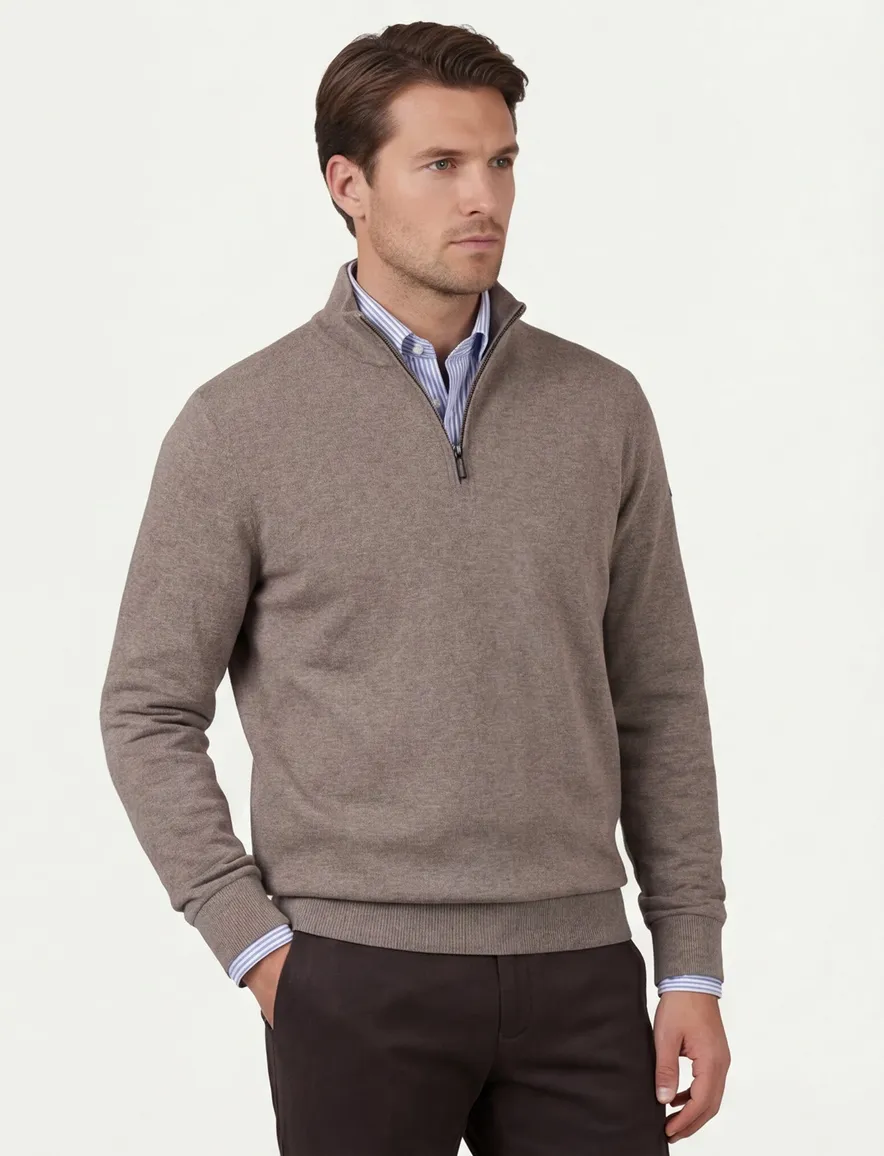 Baileys half zip beige normale fit katoen
