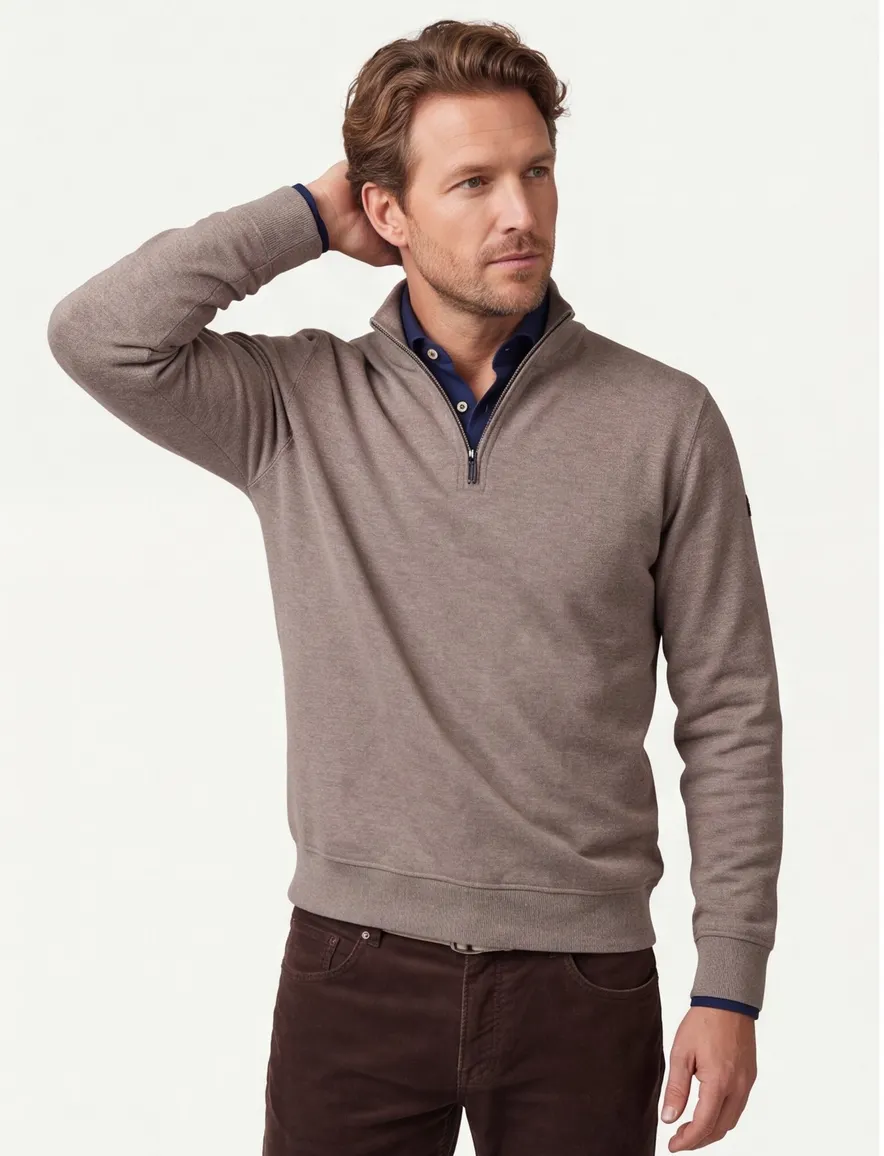 Baileys half zip beige normale fit katoen