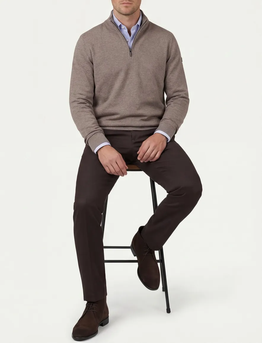 Baileys half zip beige normale fit katoen