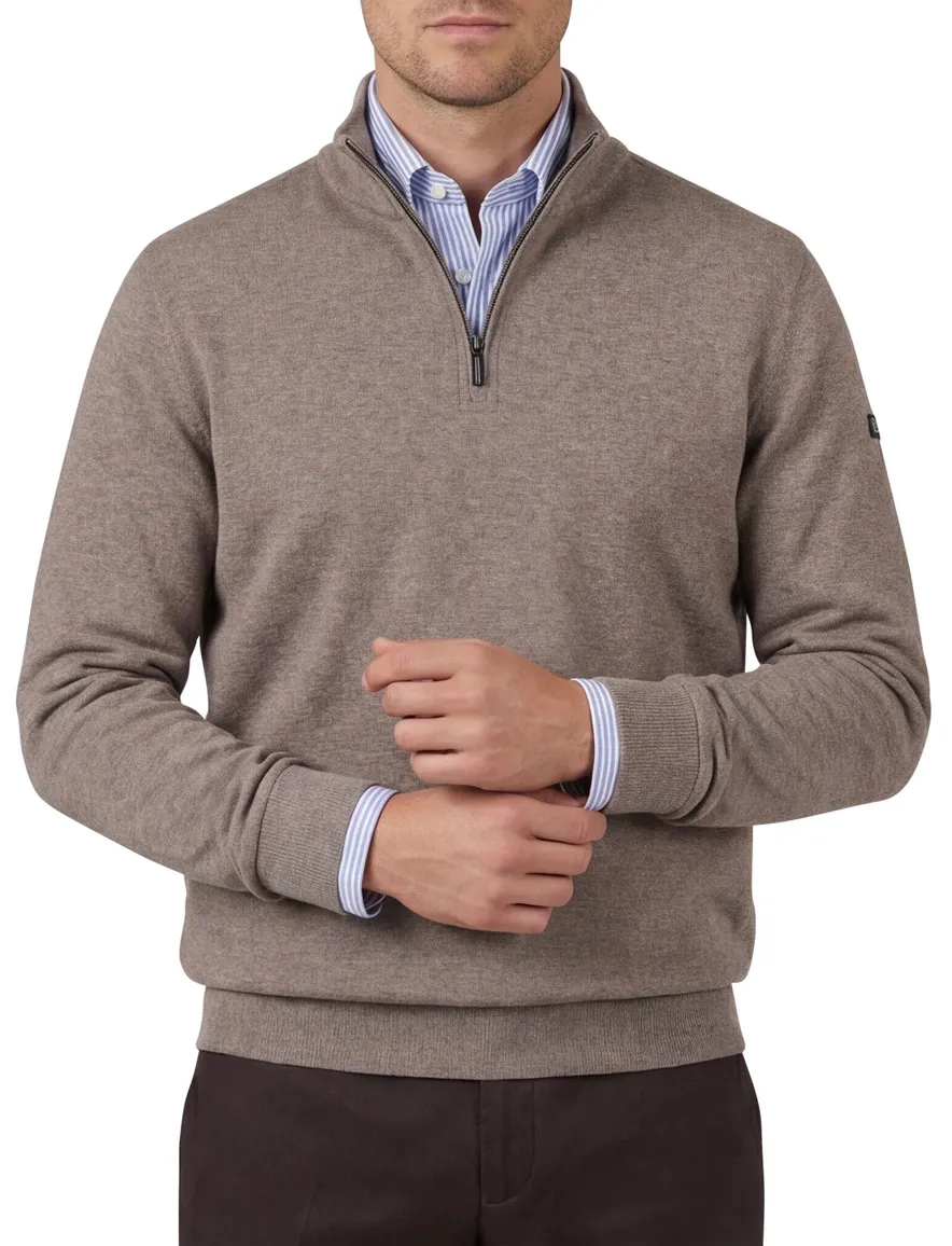 Baileys half zip beige normale fit katoen