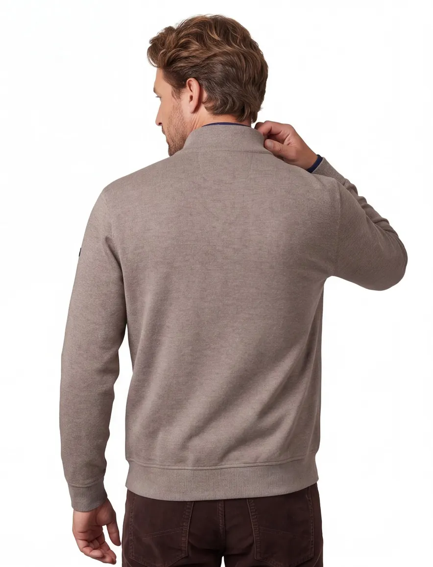 Baileys half zip beige normale fit katoen