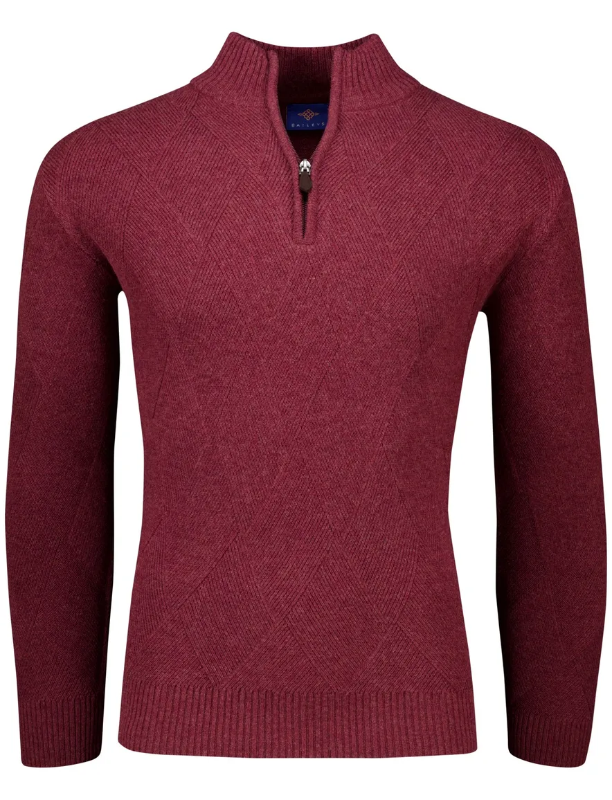 Baileys trui rood textuur half zip lamswol