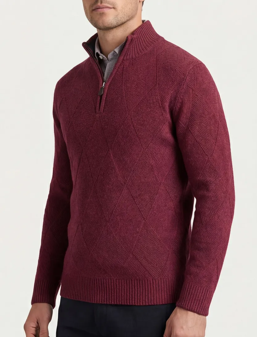 Baileys trui rood textuur half zip gebreid