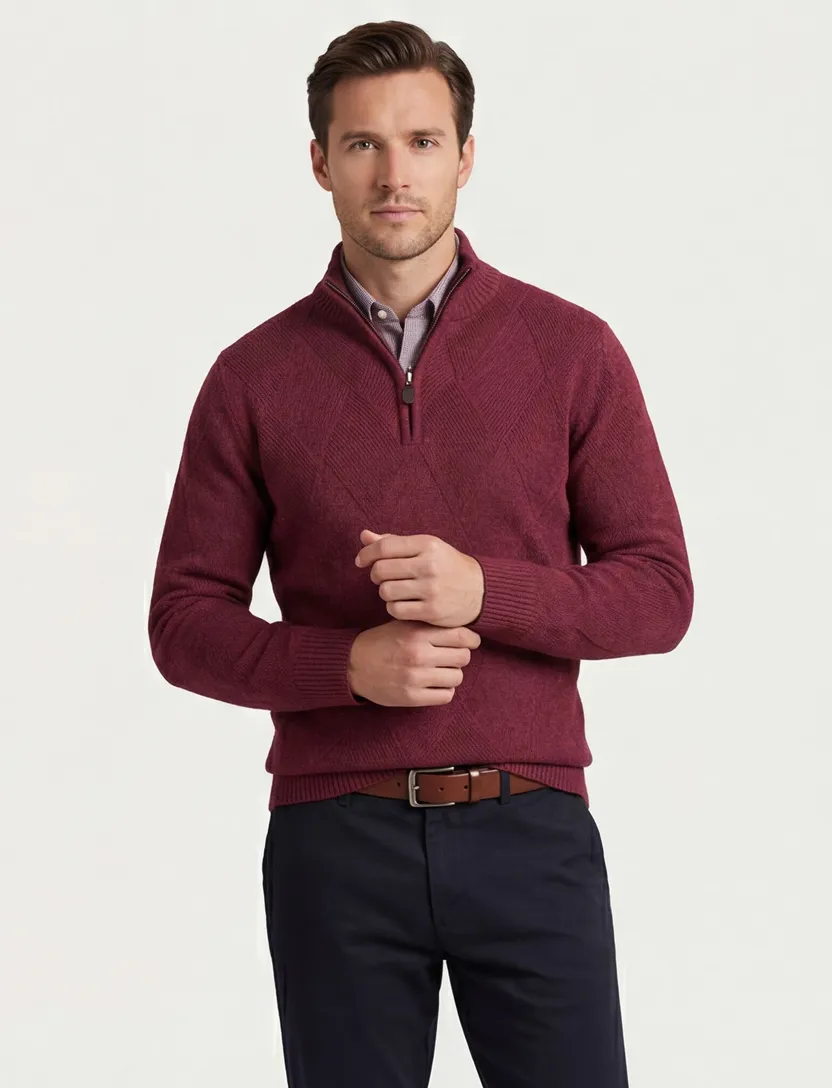 Baileys trui rood textuur half zip gebreid