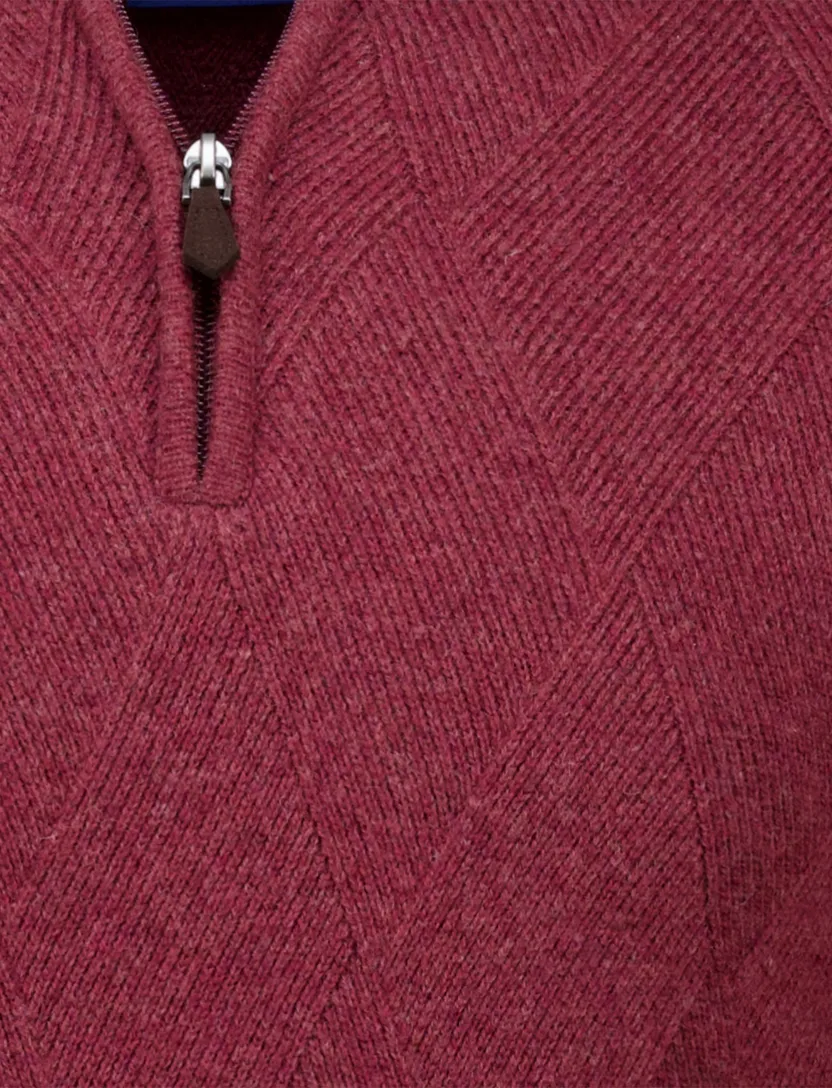 Baileys trui rood textuur half zip gebreid