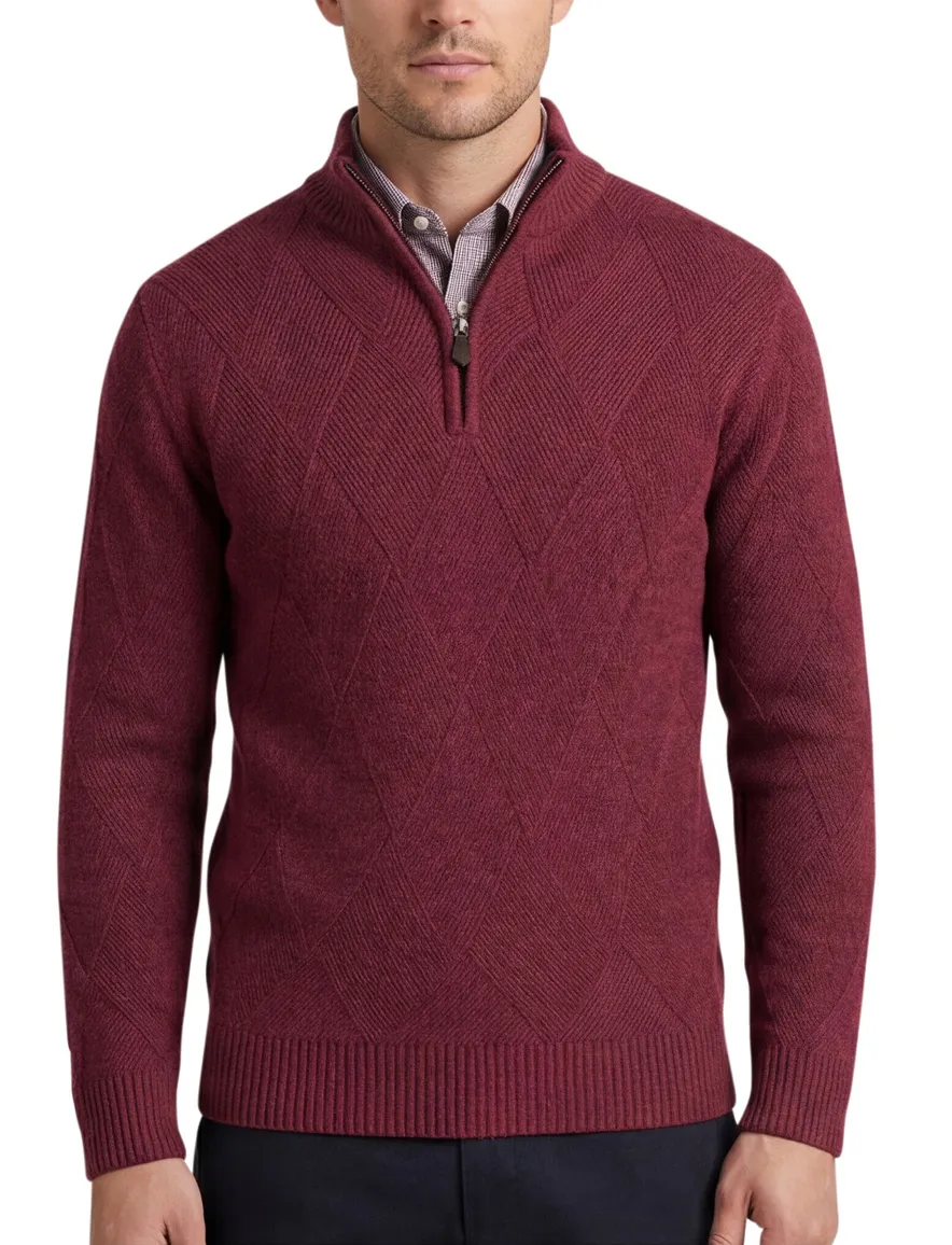 Baileys trui rood textuur half zip lamswol
