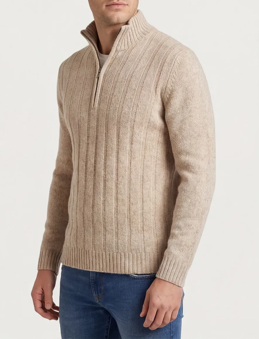 Baileys trui beige half zip gemeleerd