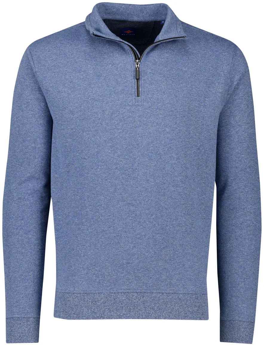Baileys sweater blauw gemêleerd half zip katoen