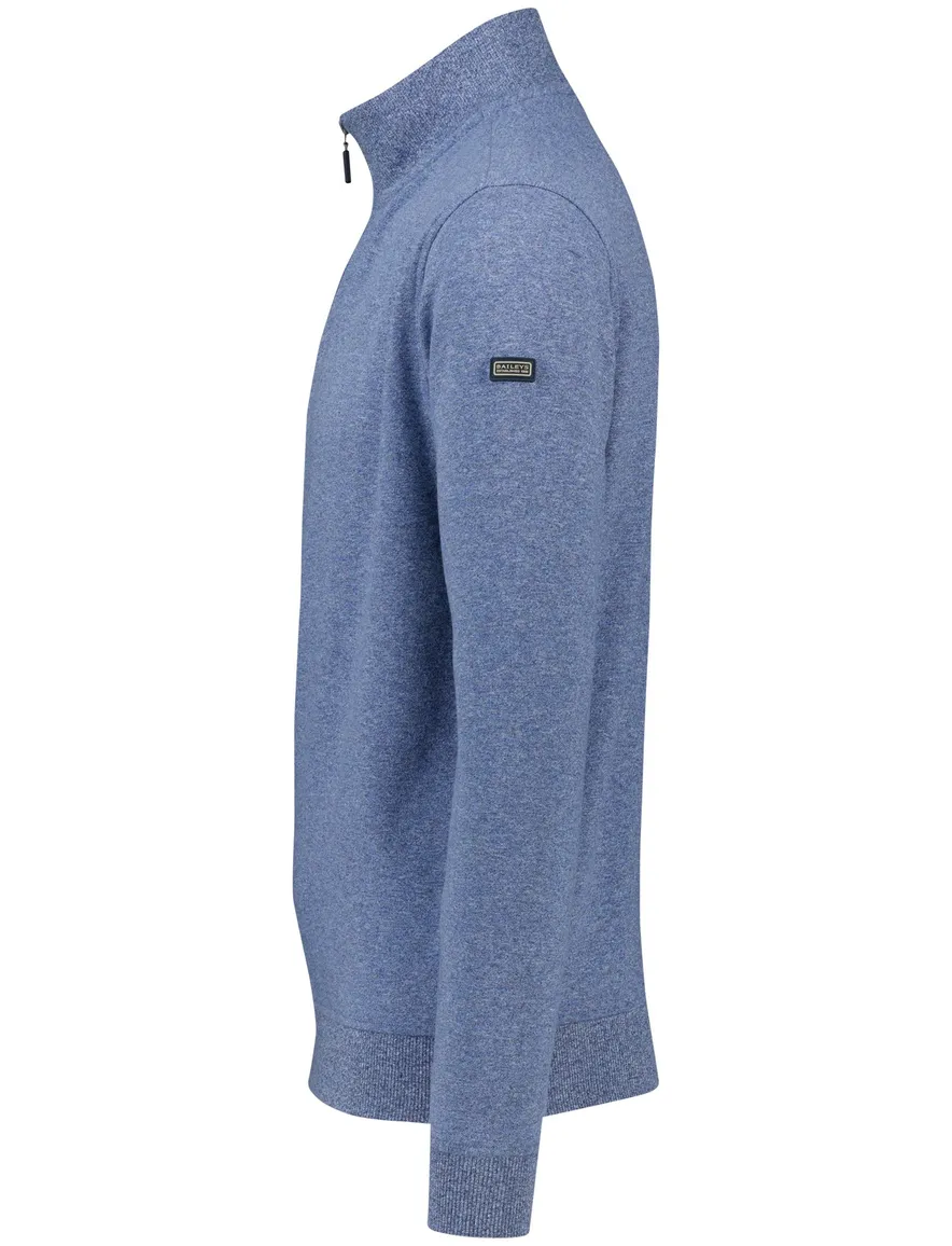 Baileys sweater blauw gemêleerd half zip katoen