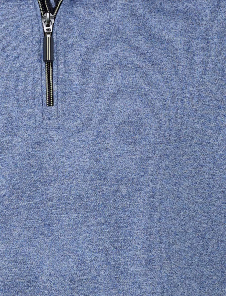 Baileys sweater blauw gemêleerd half zip katoen