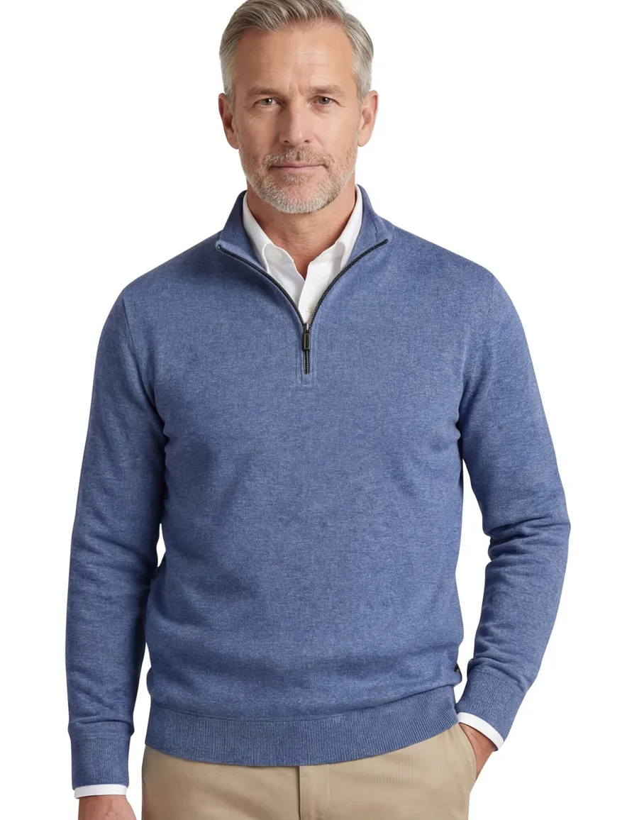 Baileys sweater blauw gemêleerd half zip katoen