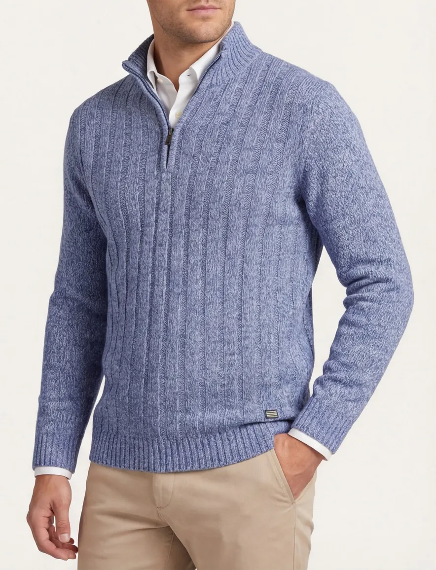 Baileys half zip trui blauw gebreid wol