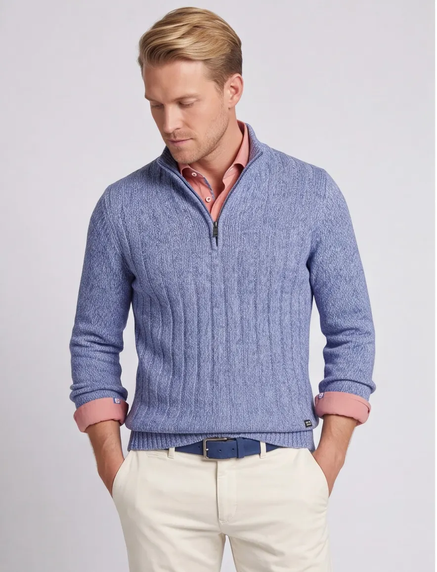 Baileys half zip trui blauw gebreid wol
