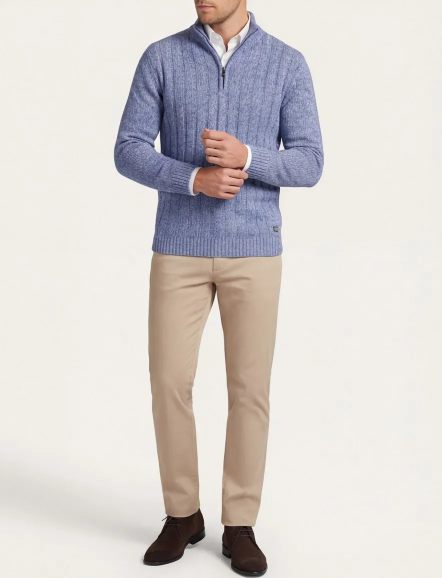Baileys half zip trui blauw gebreid wol