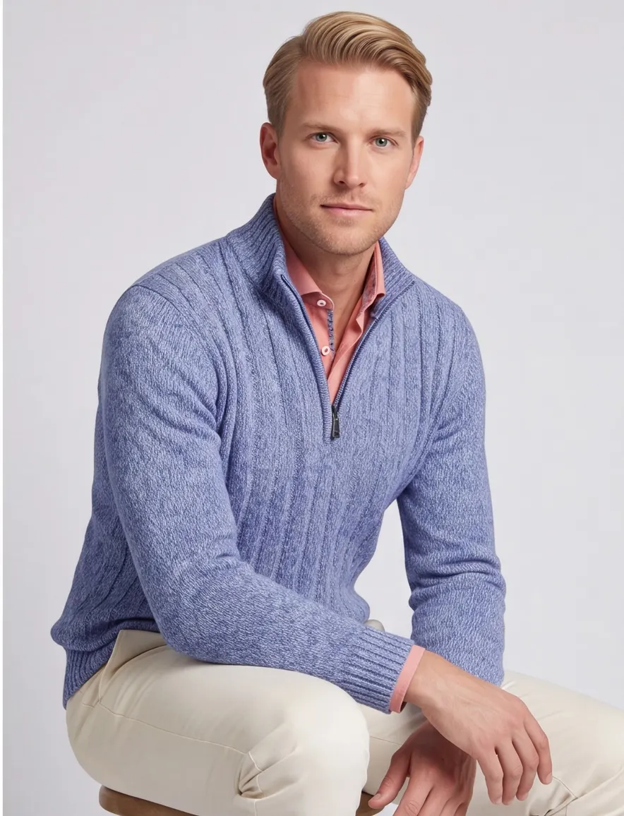 Baileys half zip trui blauw gebreid wol