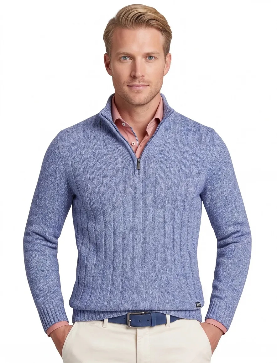 Baileys half zip trui blauw gebreid wol